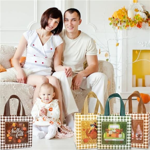 AnyDesign Fall Reusable Gift Bag Pumpkin Turkey Gnome Tote Bags‎ with Handles - Picture 5 of 8